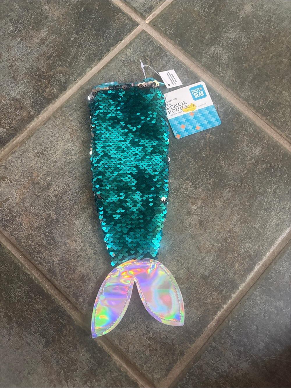 Mermaid Tail Sequin Pencil Pouch in Teal